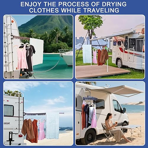 Miniatura 5 de Estante de secado de ropa para caravana, extensible hasta 50 pulgadas, estante de secado de ropa adecuado para RV, camping y varios entornos,