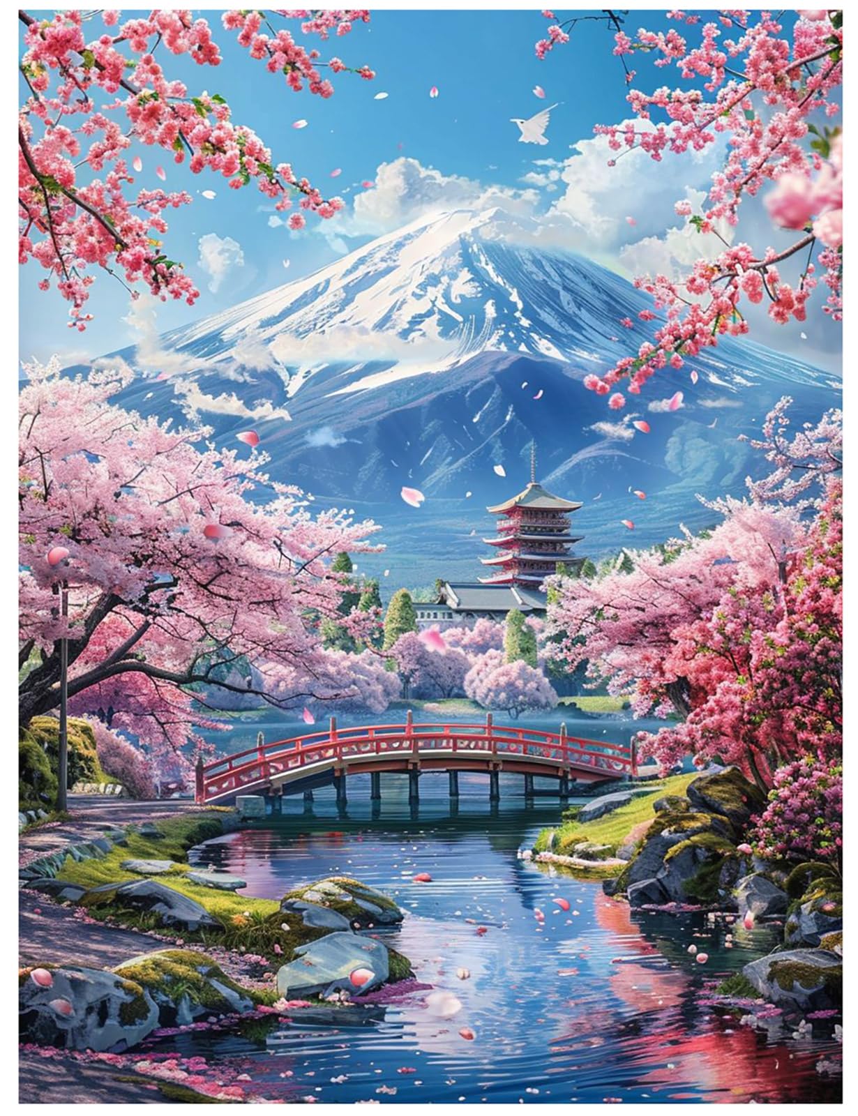 Lakymisy 5Dダイヤモンドアート 春の花 富士山と桜の花 手作り 絵画手芸キット 塗装キット フルドリル絵画 初心者でも楽しめる 手芸キット 壁飾り ホームルーム装飾 30*40cm