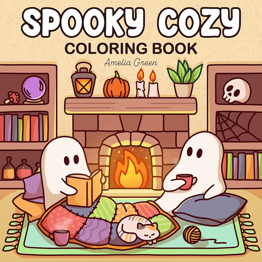 Spooky Cozy: Cute & Simple Coloring Book for Adults and Teens Featuring Adorable Characters, Creepy Creatures and Cozy Hygge Scenes for Relaxation