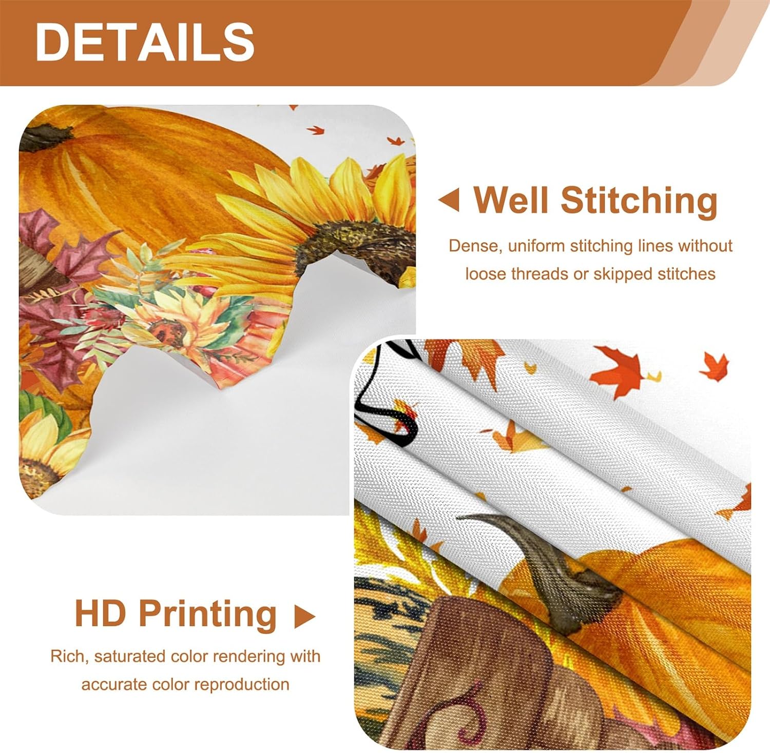 Renaiss 72x72 Inches Autumn Pumpkins Shower Curtain Hello Fall Maple Leaves Sunflowers Thanksgiving Harvest Farmhouse Fabric Shower Curtains Set for Bathroom Decor Waterproof with Hooks image 5