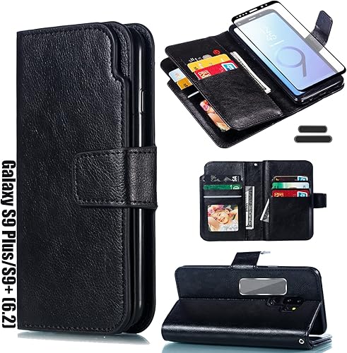 Funda tipo cartera para Galaxy S9 Plus/S9+ de 6.2 pulgadas [3+ ranuras para tarjetas] Funda de cuero de PU plegable para tarjetas de crédito con