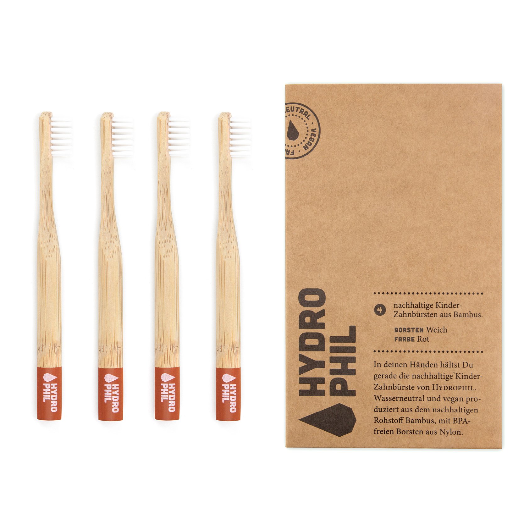 Hydrophil 4x Kinderzahnbrsten extra weich aus Bambus, Bambuszahnbrste fr  Kinder, runder Griff, Zahnbrste Kinder ab 3 Jahren, Kids Toothbrush :  Amazon.de: Drogerie & Krperpflege