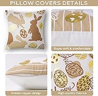 Vista 2 de Ashler Fundas de almohada de conejo de Pascua, fundas de almohada decorativas de huevos de Pascua, fundas de almohada doradas de 18 x 18 pulgadas