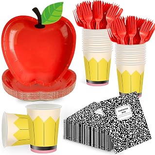 96Pcs Back to School Plates Napkins First Day of School Party Supplies | Apple Paper Plates Disposable Teacher Party Tableware Set School Back to School Decorations Serves 24 Guests