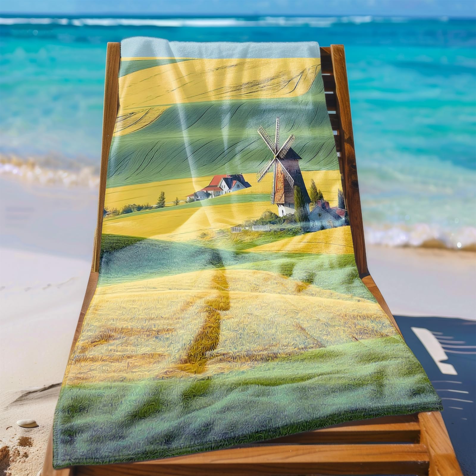 Genérico Toalla Playa Grande Campo Amarillo Verde Microfibra Secado Rápido Oversize Toalla Sin Arena Súper Ligera Piscina Camping Picnic Yoga Gimnasio Y Deportes Viaje