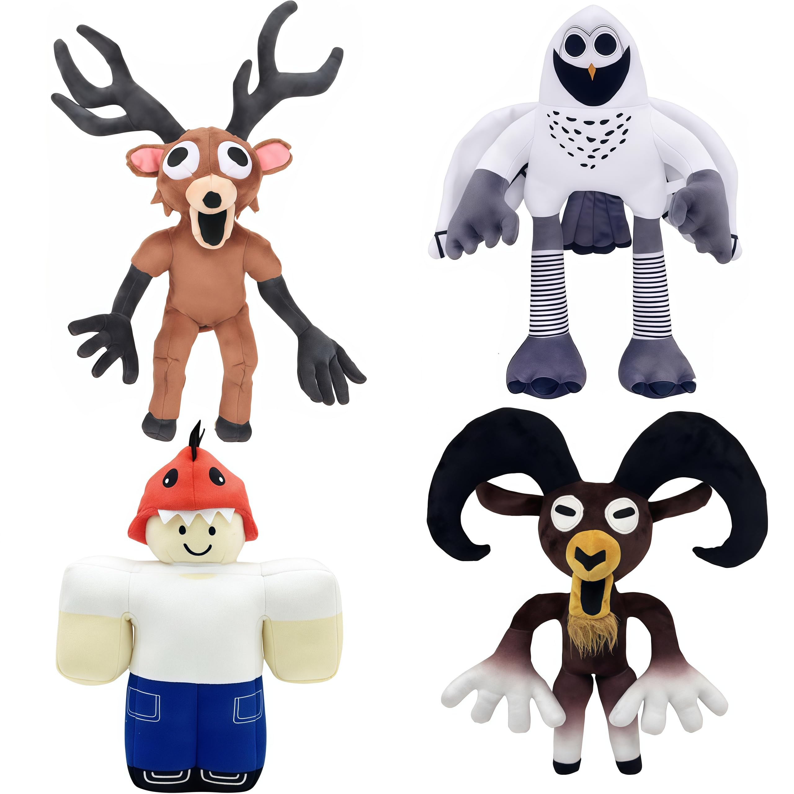 4 PC 99-Nights in The Forest Plush 15in 99Nights Deer Owl Ram Monster Plushie Toys Collectible Stuffed Animals