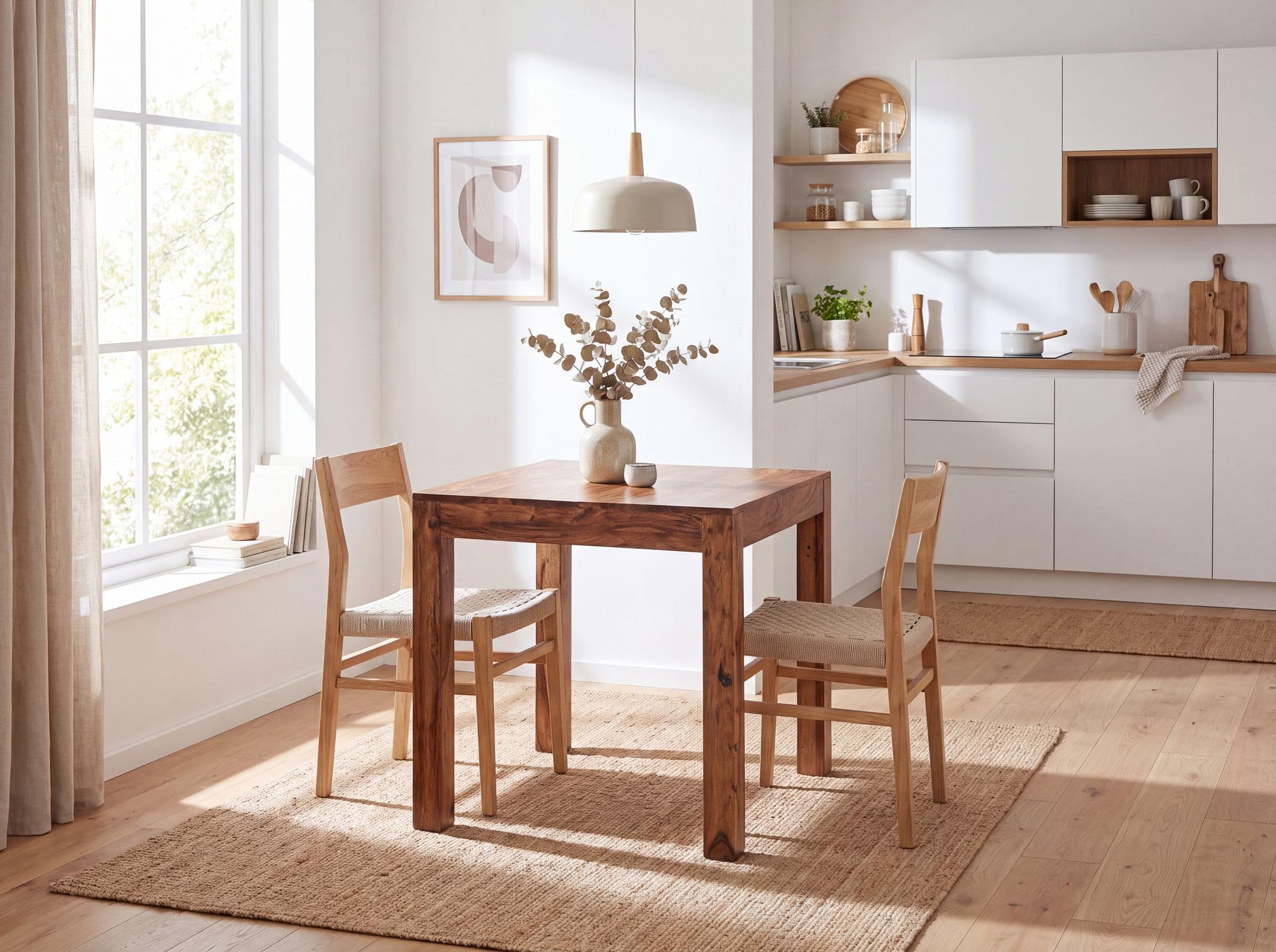 FineBuy Esstisch quadratisch 80 cm Sheesham Massivholz – Quadratischer Holztisch massiv, Design Esszimmertisch Naturholz, Küchentisch Echtholz für 4 Personen Bistrotisch