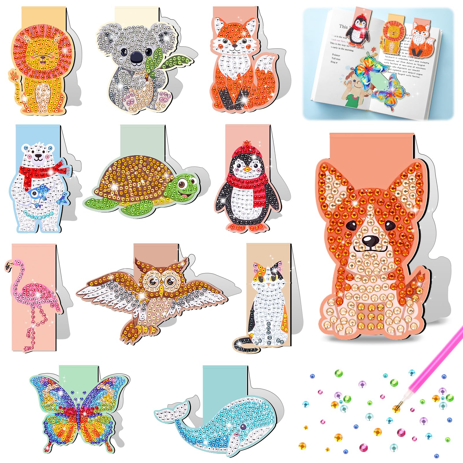Molleyzi Geschenke Mädchen 6 7 8 9 10 Jahre: Diamond Painting Kinder Basteln Mädchen 5-12 Jahre DIY Magnetische Lesezeichen