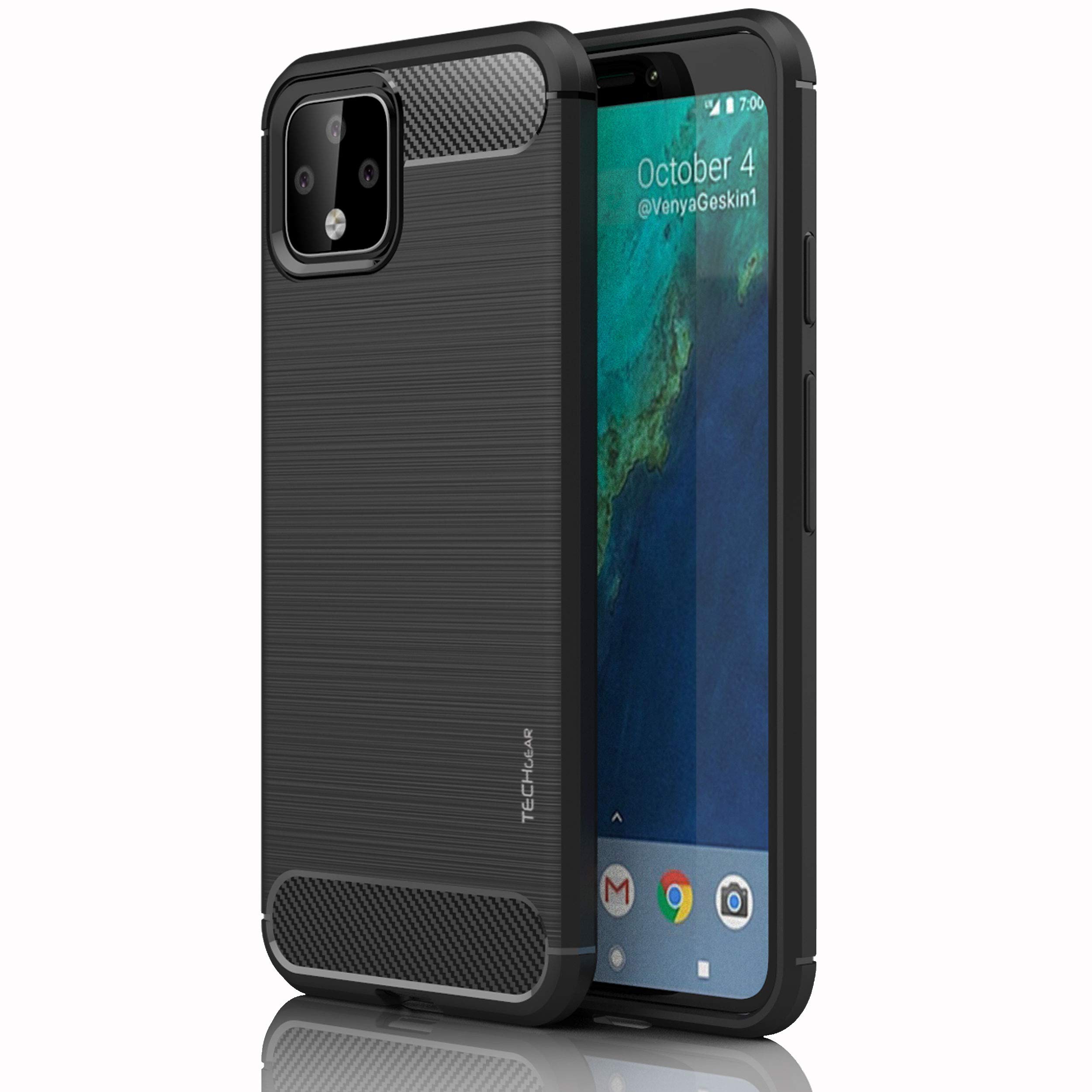 TECHGEARPixel 4 Case [Stealth Case] Flexible, Shockproof, Ultra Slim, Soft TPU Protective Shell Cover with Carbon Fibre Detailing Designed For Pixel 4