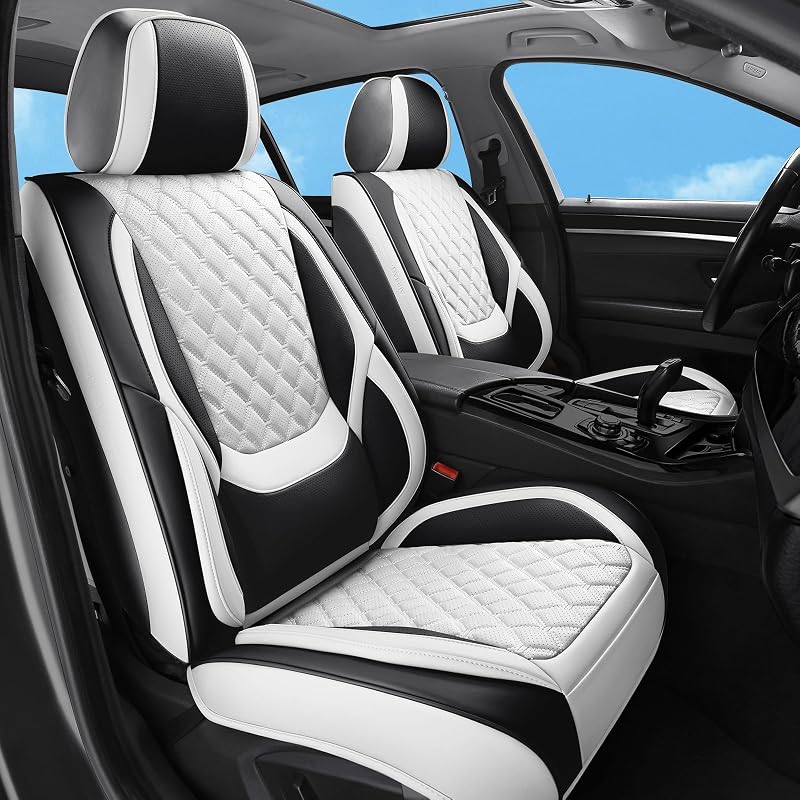 Capas para Bancos Automotivos Sxikin em Couro Sintético Preto e Branco, Jogo Completo para Bancos Dianteiros e Traseiros