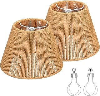 Small Rattan Lamp Shades Set of 2, Boho Lamp Shades for Table Lamps, 5.5...
