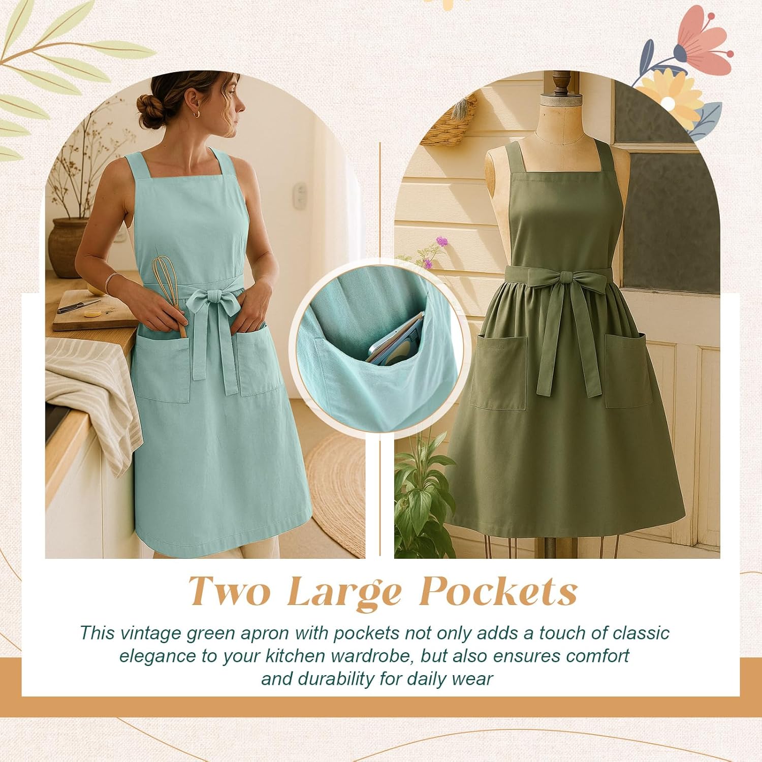 100% Cotton Aprons with Pockets Pinafore Dress for Women Vintage Cute Aprons for Kitchen Baking Gardening Painting - Image 4