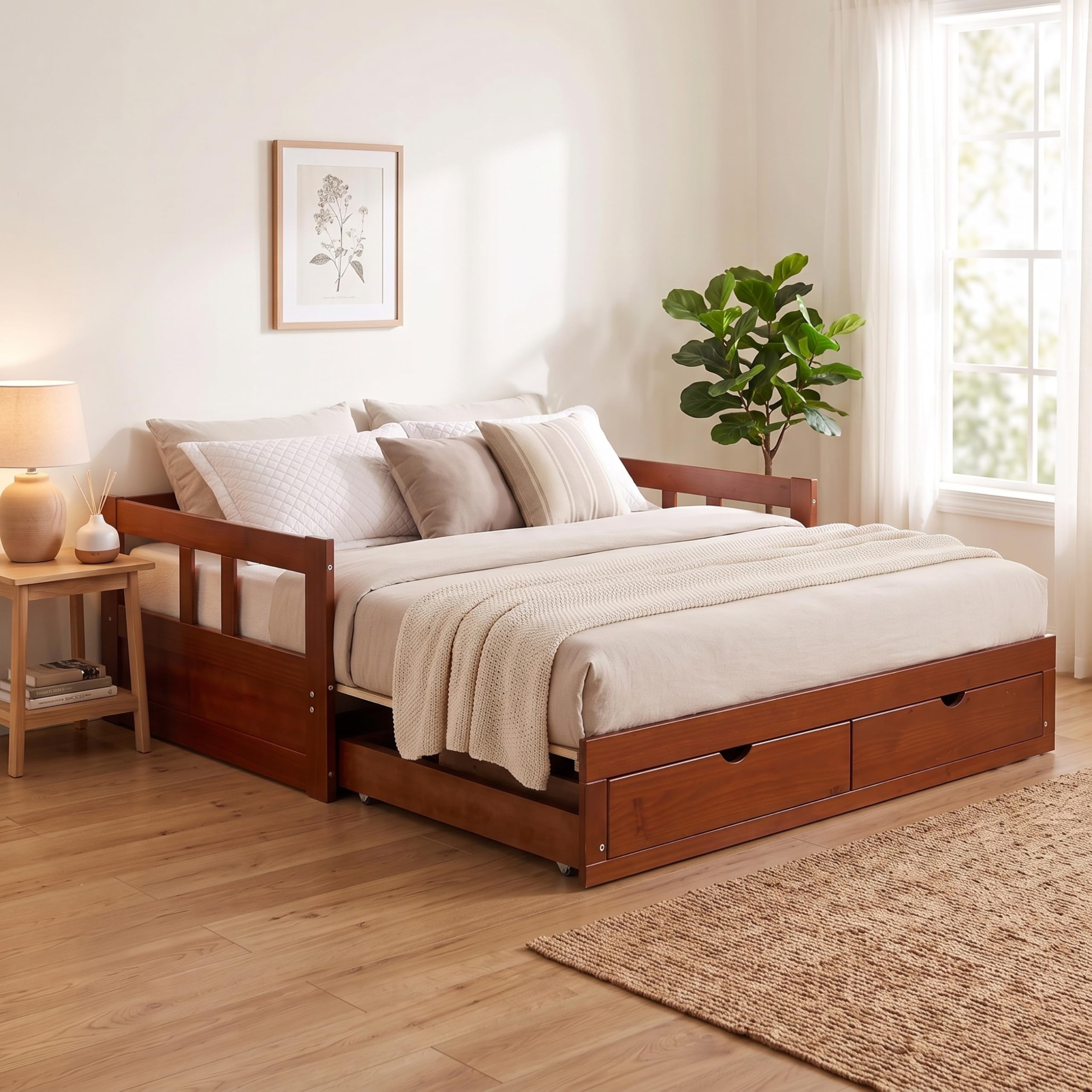 Alaterre Twin to King Extendable Daybed with Trundle in Chestnut