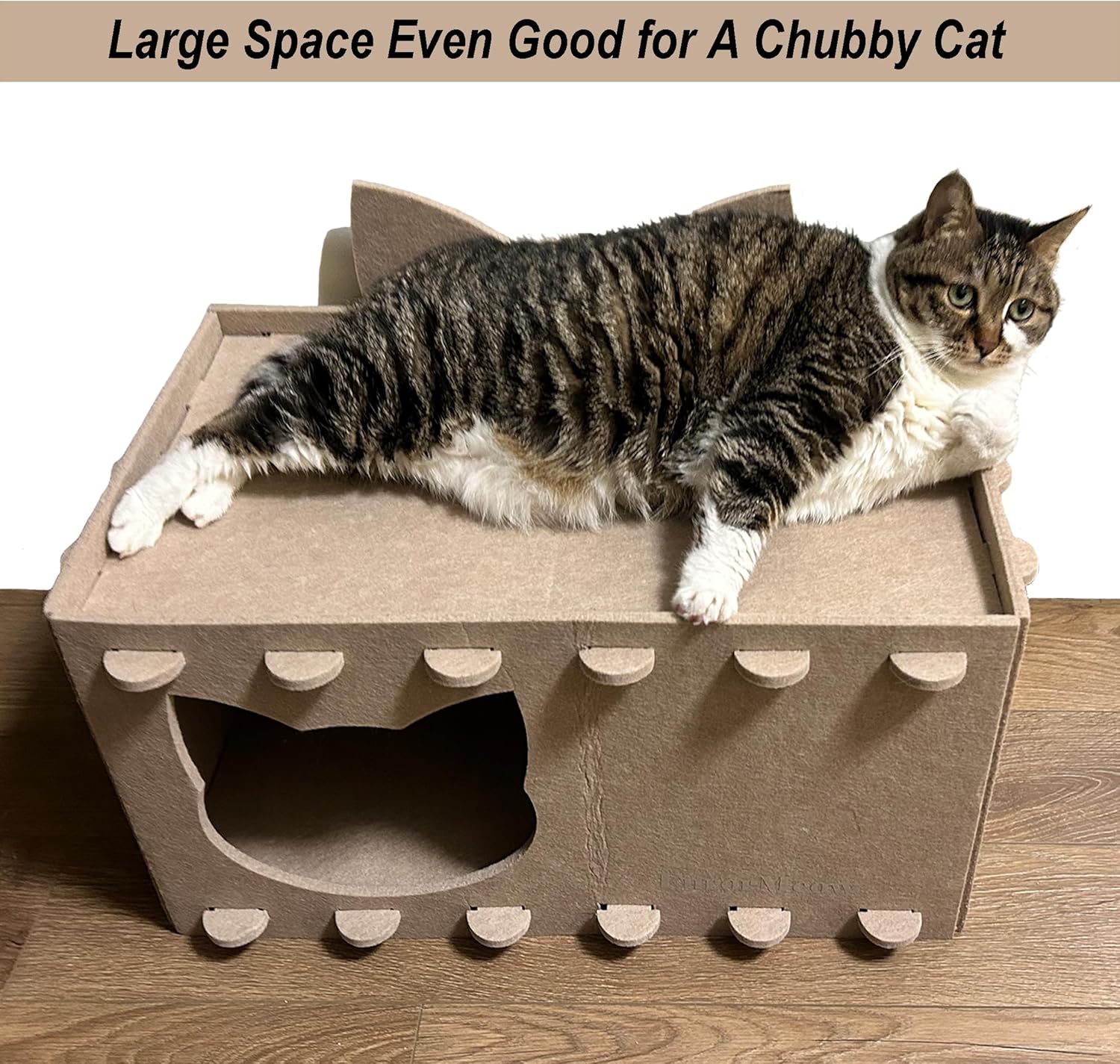 Cat House Cat Ear Design, Large Spacious Cozy Indoor Cat Bed Cave, Scratch Resistant Strong Thick Premium Felt Condo, Fun Hideaway for Multiple Cats, Up to 35LB, 21.5x13x11.6 inches (Beige)
