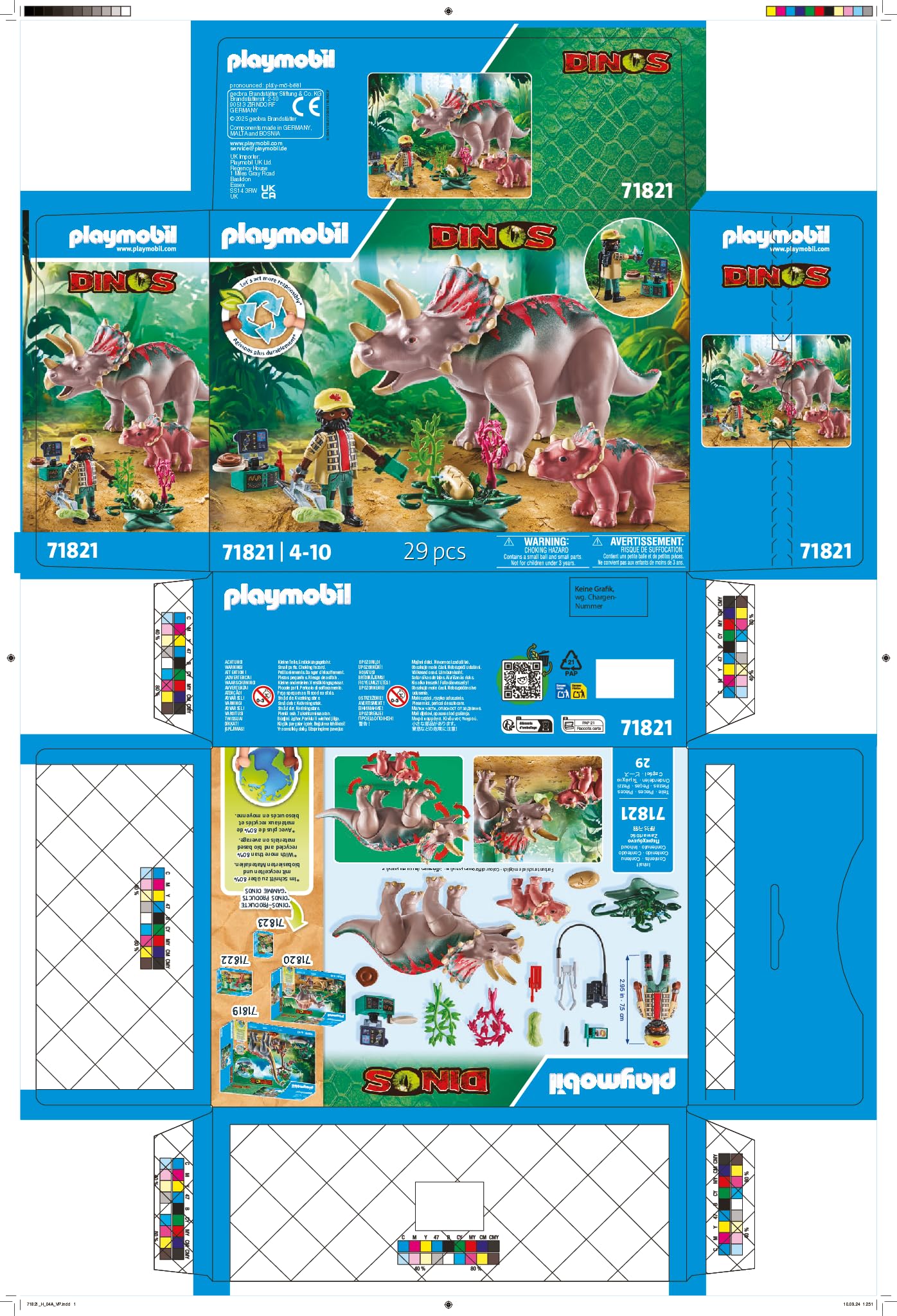 Playmobil | Dinos | Triceratops avec Une bébé | Jeu de Dinosaures | Figurines d’Animaux | Jouet d’Aventure | pour Enfants de 4 Ans et Plus | 71821