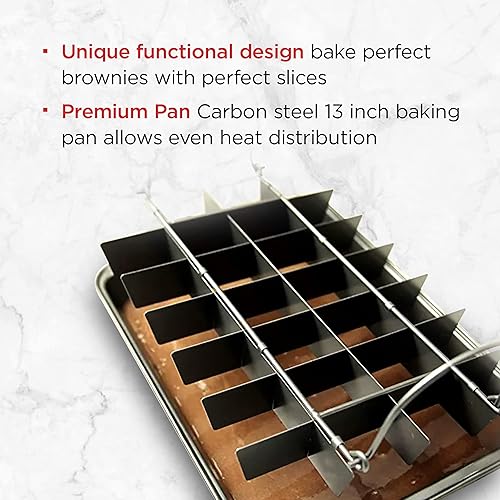 Miniatura 5 de Elbee Home Professional Brownie - Bandeja para hornear brownie, incluye divisor Browny para cortar perfectamente brownies cada vez, acero al carbono