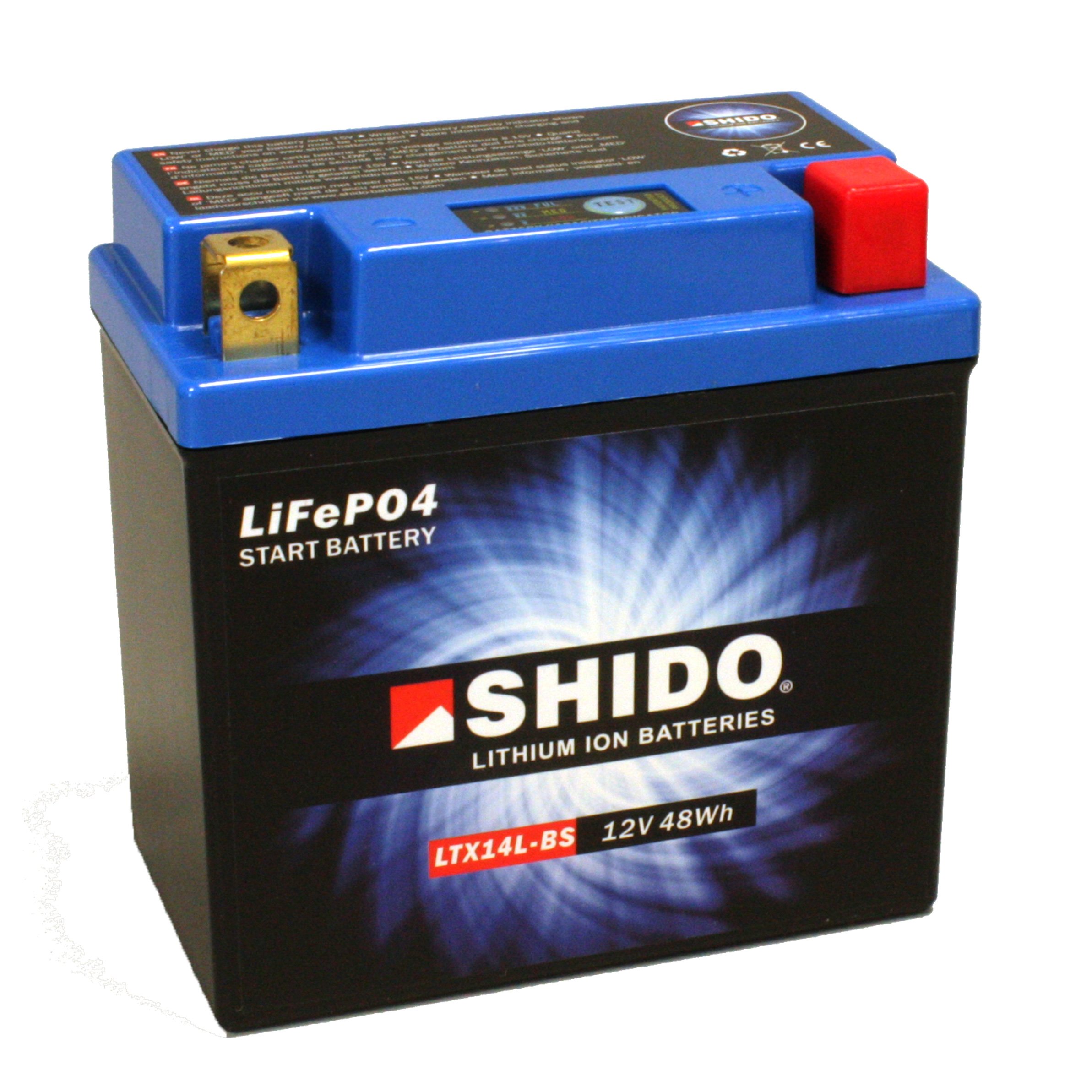 Akumulator motocyklowy Shido litowy LTX14L-BS / YTX14L-BS, 12 V/12 AH (wymiary: 150 x 87 x 145)