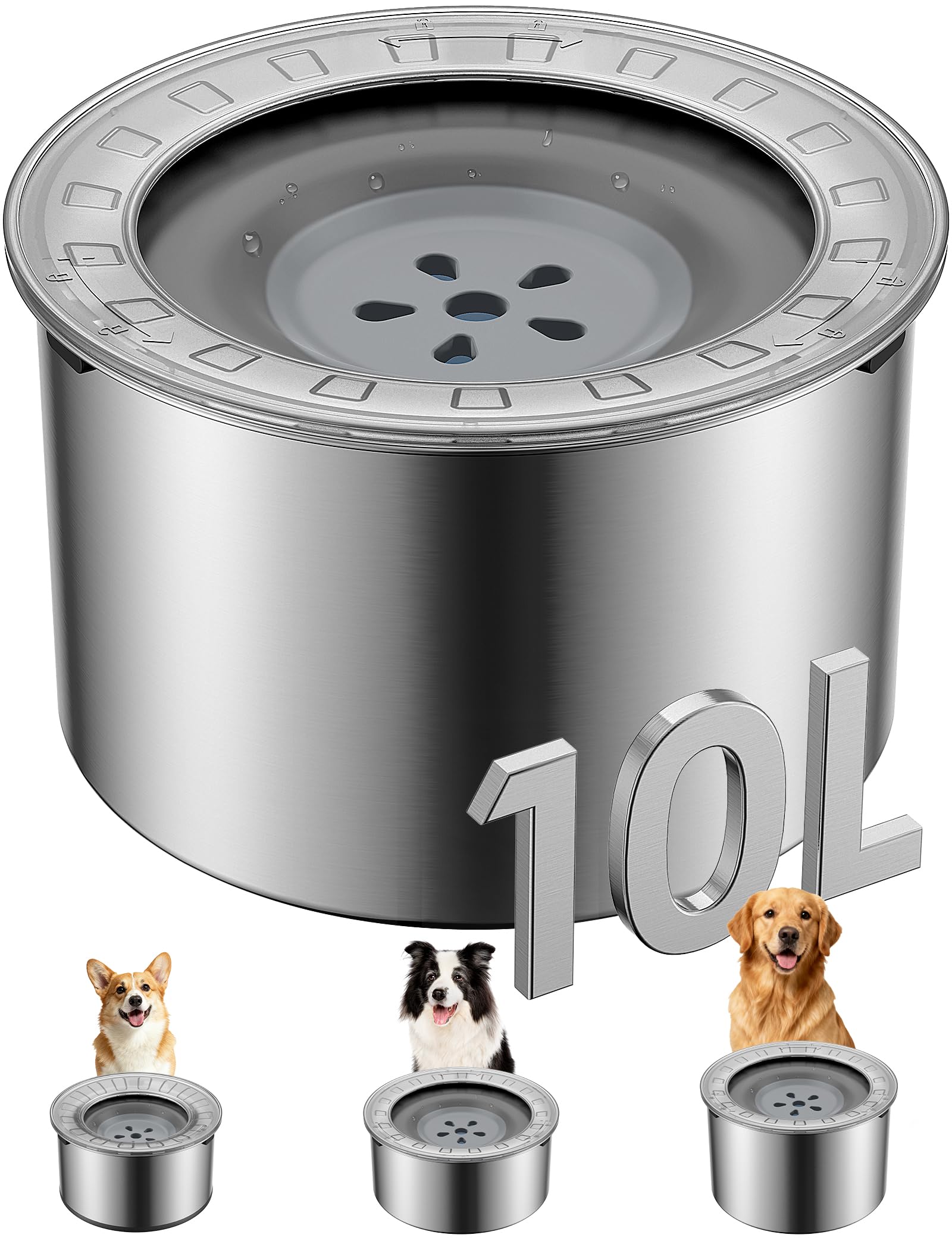 Heouvo Ciotola per cani grande da 2,6 galloni, senza fuoriuscite, coperchio anti scavo e fondo in gomma, ciotola per cani a prova di fuoriuscite, anti schizzi, antigoccia, acqua potabile lentamente
