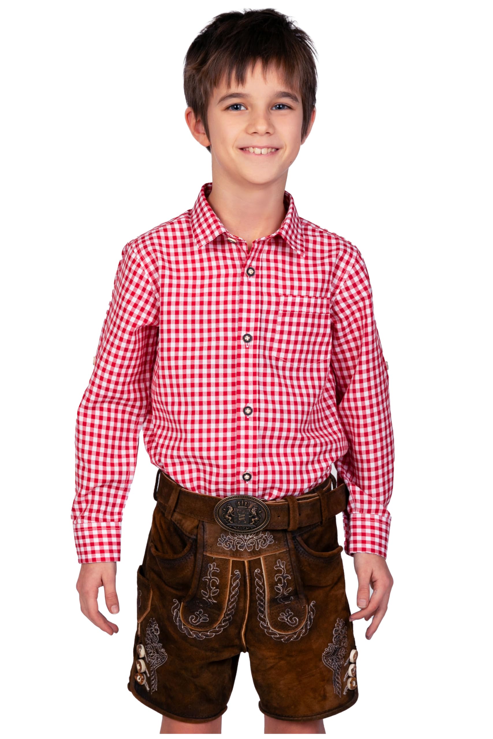 Edelnice Trachtenmode Kinder Trachtenhemd rot oder blau kariert Gr. 128-164 (as3, Numeric, Numeric_140, Regular, Rot)