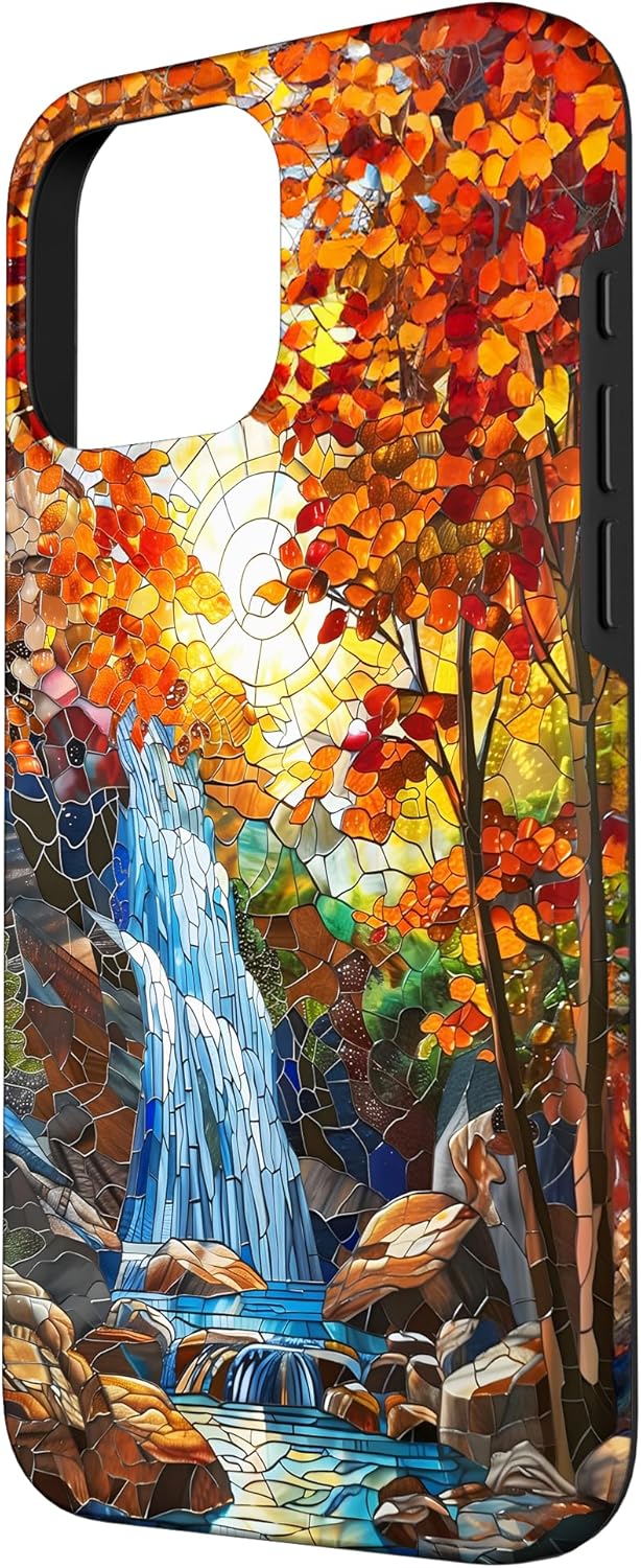 Autumn Waterfall Stained Glass Pattern Case for iPhone 16 Pro Max