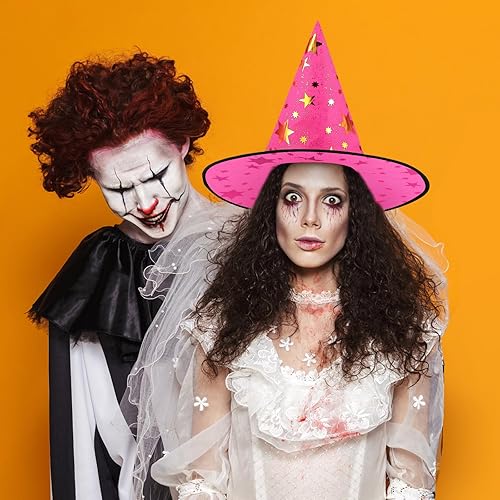 Miniatura 6 de Newcotte Sombreros de bruja de 16 piezas para disfraces de Halloween para niños, niñas y mujeres, sombreros de bruja modernos, decoraciones de