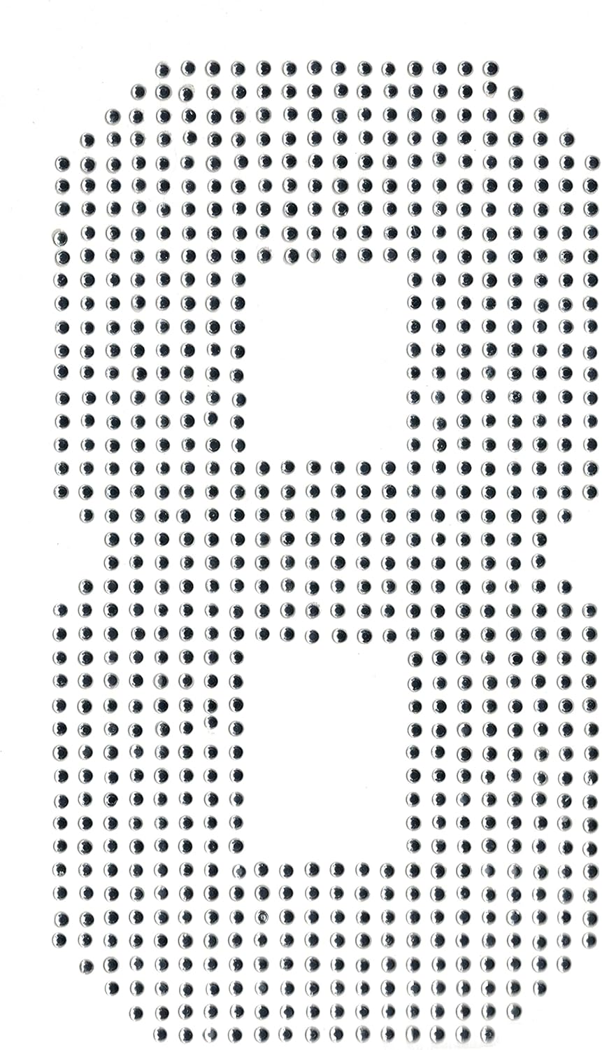 Rococo Designs 7.5 Rhinestone Iron on X- Large Sports Jersey Number Eight 8 Rhinestone Iron on Hotfix Transfer Number Bling DIY ~Free Star Decal Made in USA