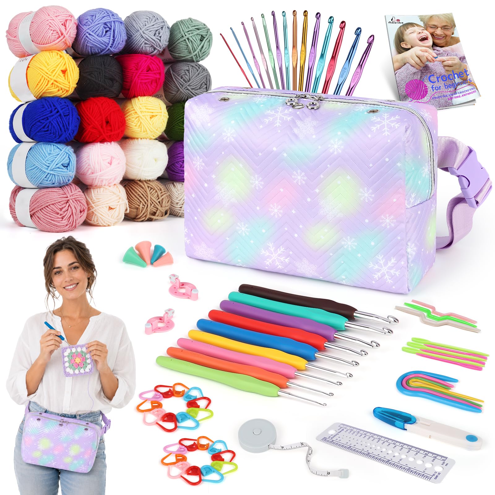 Aeelike Crochet Kit for Beginners Adult, Complete Knitting Yarn Kit, Purple