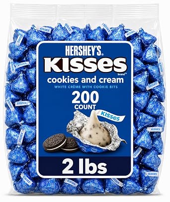 Hersh,ey Kisses Cookies and Cream Chocolate Candy 2lbs Bag 200 Individually Wrapped Milk Chocolate Candy Sweet Treats for Parties Candy Bowls Baking Desserts Gifts Snack Sharing and Seasonal Celebrations