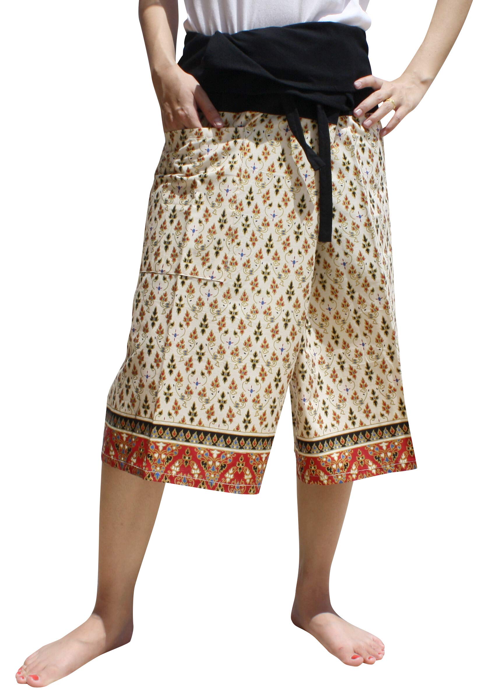 RaanPahMuangSukhothai Bold Thai Batik Cotton Fisherman Wrap Shorts