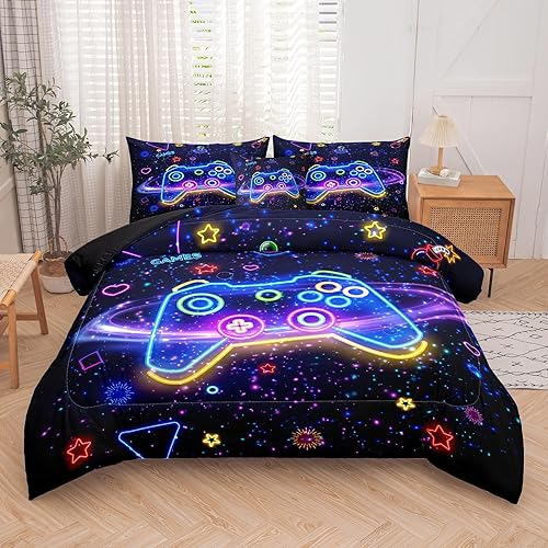 Vista 8 de MWMWMW Juego de edredón gaming de 5 piezas para niños, juegos de ropa de cama twin para niños, juego de edredón tamaño twin para niños con 1