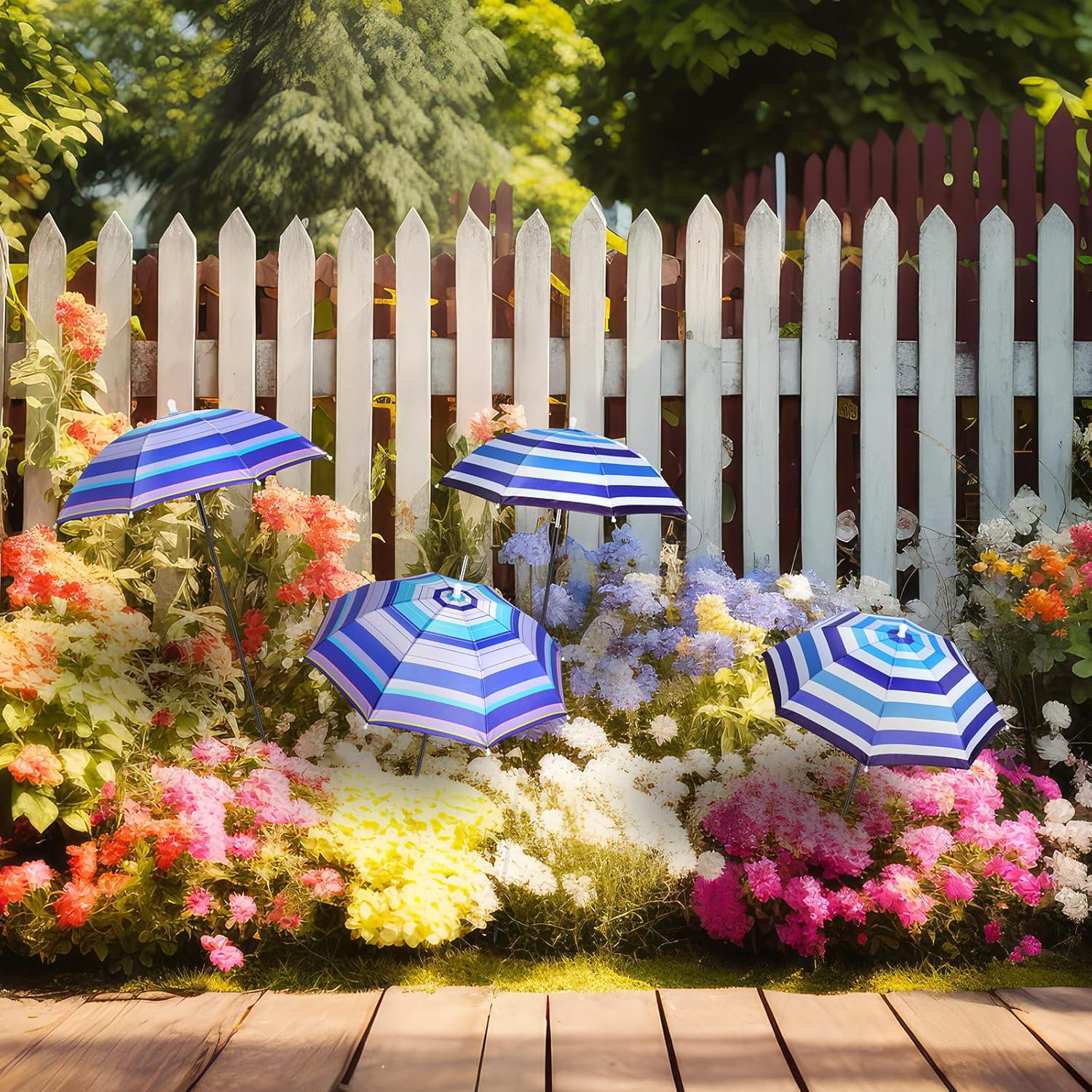 Abbylike 4 Set Plant Umbrellas for Outdoor Plants, Garden Umbrella Shade for Potted Plants and Garden Beds Plant Cover for Sun Summer Beach Terrace Lawn Swimming Pool (Stripe,Blue and White)