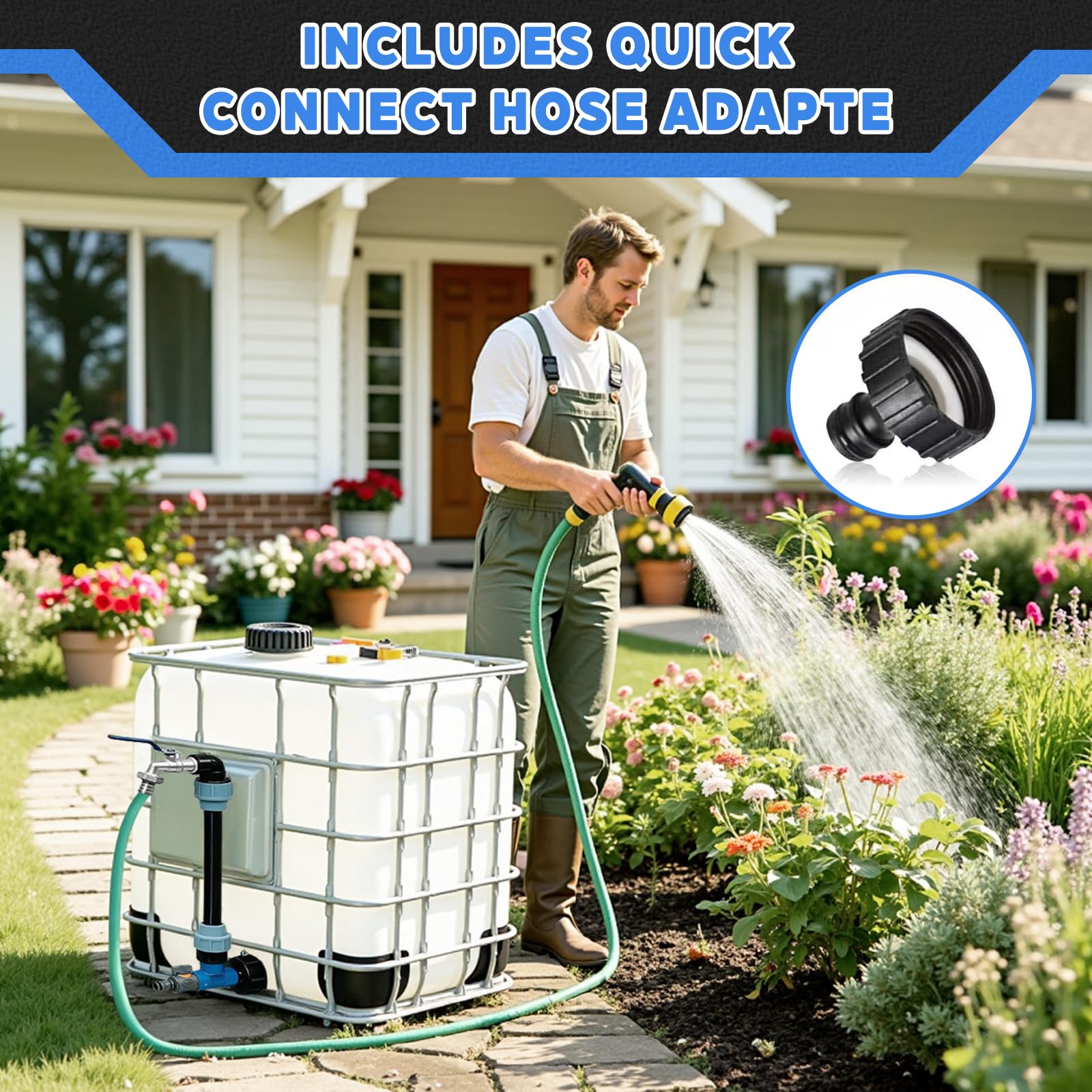 Robinet Cuve 1000l Col de Cygne: 3/4" Vanne Pour Reservoir Eau 1000 Litres Exterieur - 2 In 1 adaptateur Cuve 1000l - Robinet Recuperateur Eau De Pluie