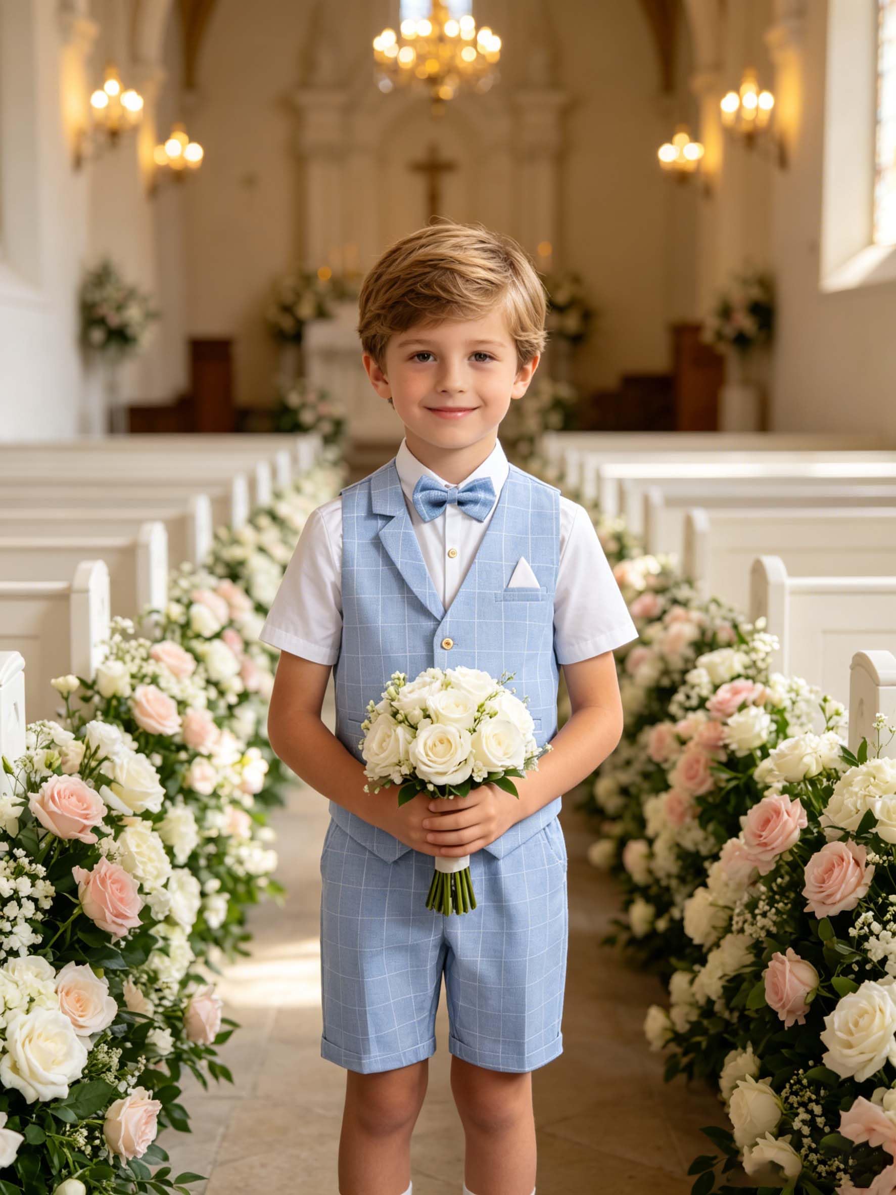 LOLANTA 4PZ Completo Cerimonia Bambino, Abito Bimbo Estivo con Gilet Pantalone Camicia e Papillon per 2-12 Anni