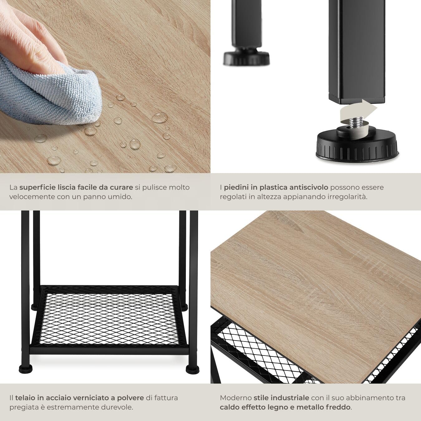 tectake® Tavolino salotto 45,5x36x75,5cm, Tavolino da divano, 3 Ripiani, Salotto, Soggiorno, Camera per Libri, Foto, PC, Piante e Bevande, Arredamento Casa, Ufficio - Legno Industriale Chiaro