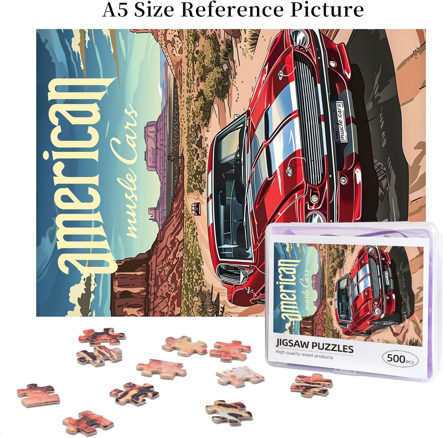 500 Piece Wooden Puzzles American Muscle Car,Unique Artwork for Adults,Brain Challenge,Creative Activity Hobbies for Adults,Puzzles Suitable for Entertaining with Family During Holidays