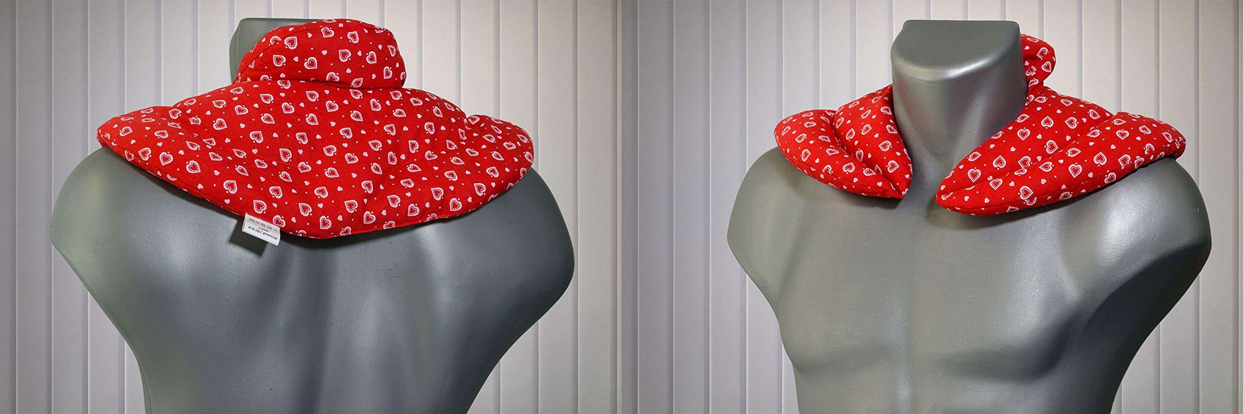 Cojín cervical con cuello alto, diseño de corazones, color rojo y lavanda