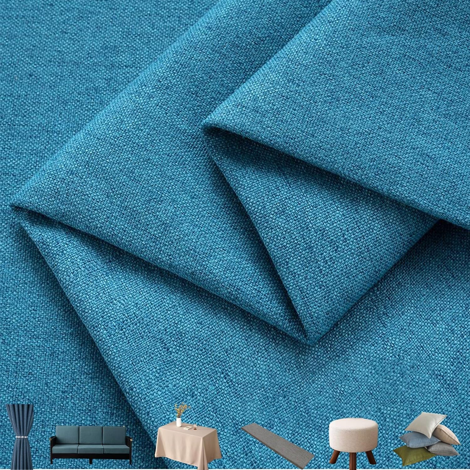 Tessuto di Cotone-lino per tappezzeria, al metro - larghezza 150cm | Tessuti per divani cuscini sedie letti copriletto stoffa arredo tappezzeria interni,resistente(Blu,150x500cm)