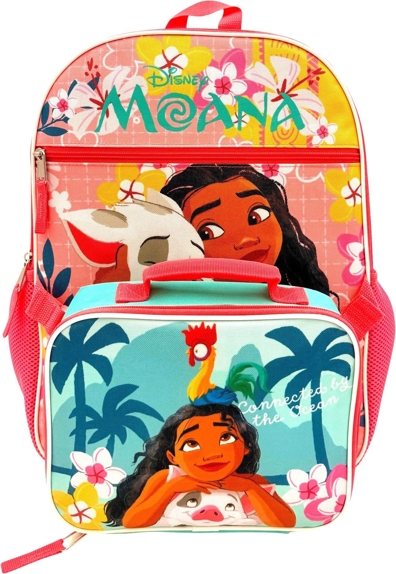 Disney 16" Backpack With Removable Lunch Box Set - 2 Piece Book Bag And Insulated Lunch Box Bundle (Moana)