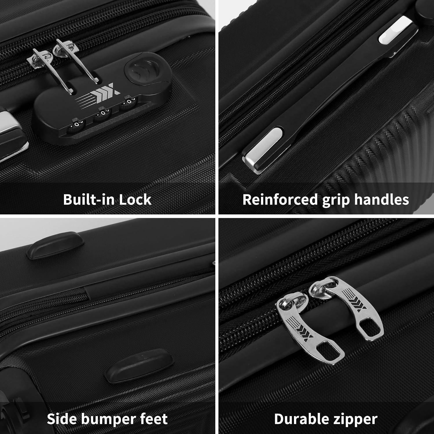 20" Hardside Carry-On Luggage for Airplane,Hardshell Suitcase with 8 Spinner Wheels,Expandable 20% with Scratch-Resistant Surface,Lightweight Durable Rolling Luggage for Men Women,Black