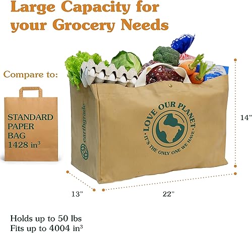 Miniatura 5 de EARTHGRADE Bolsa de compras reutilizable  Bolsas de papel lavables sostenibles y ecológicas con asas de lona de algodón y costuras duraderas