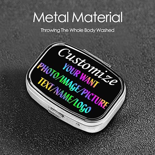 Miniatura 5 de Pastillero cuadrado personalizado para tu propia imagen, textofoto, pastillero portátil de metal para medicamentos, organizador de vitaminas para