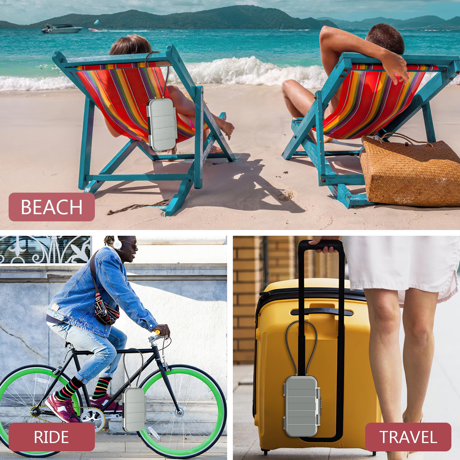 LOFICOPER Tragbare Safe Box, 4-stellige Zahlenkombination Sicherheitskoffer, wasserdichte Reiseschlossbox, Kleiner Strandsafe mit Abnehmbarer Kette, für Sport, Reisen, Zuhause, Büro, Grau