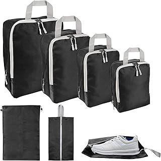 6 Set Compression Packing Cubes for Suitcase, Biupky Packing Cubes for Travel Suitcase Organizer Bags Set Expandable Luggage Organizers for Suitcase Backpack Travel Essentials for Women Men（Black）
