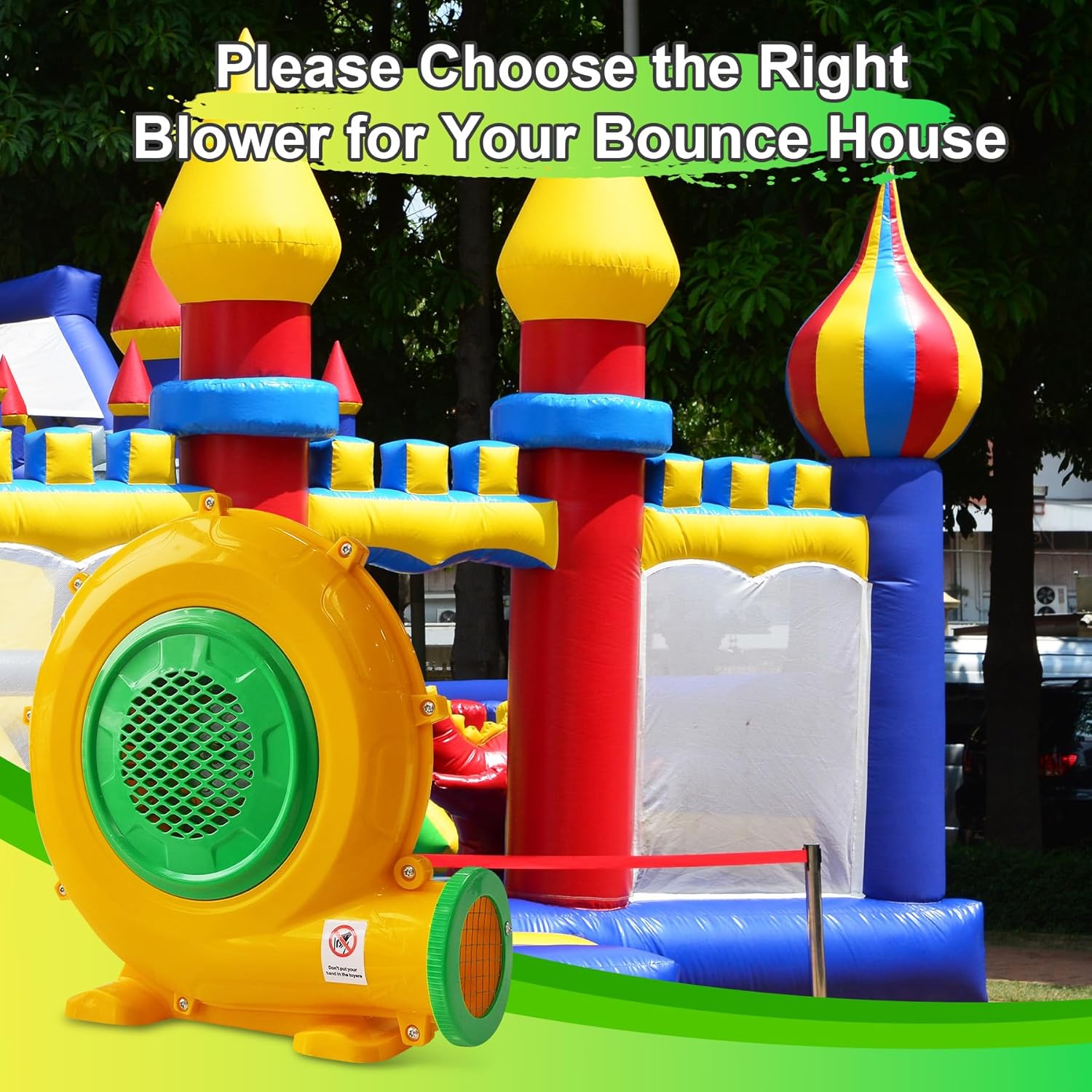 Bounce House Blower - Powerful Air Blower for Inflatables with Double Sided Fan Blade Design, Used for Inflatable Water Slide, Bouncy Castle, Commercial Bubble House, Jump Slides, 750W