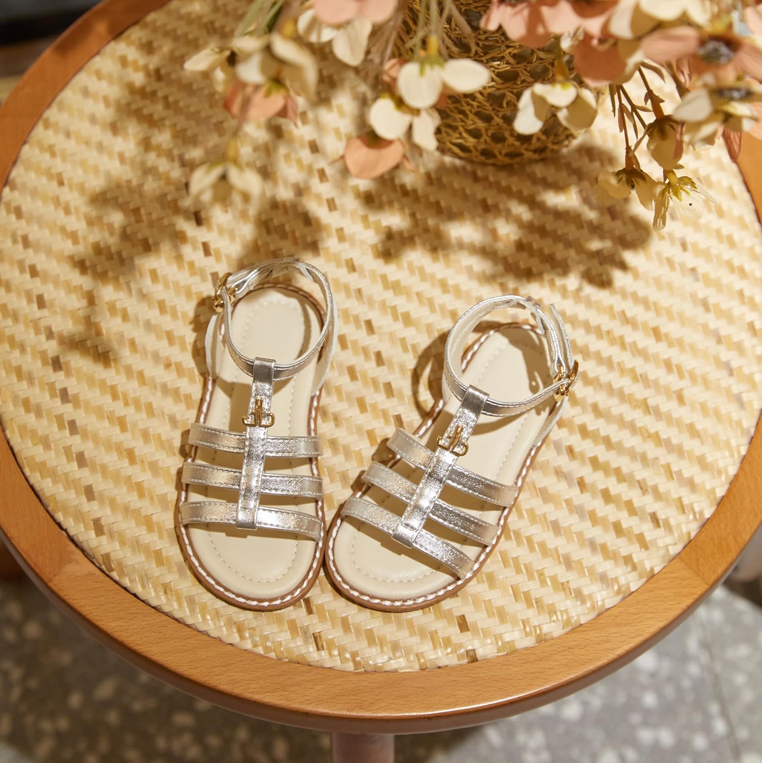 Girls Gladiator Sandals with Adjustable Buckle Comfy Ankle Strappy Flat Shoes