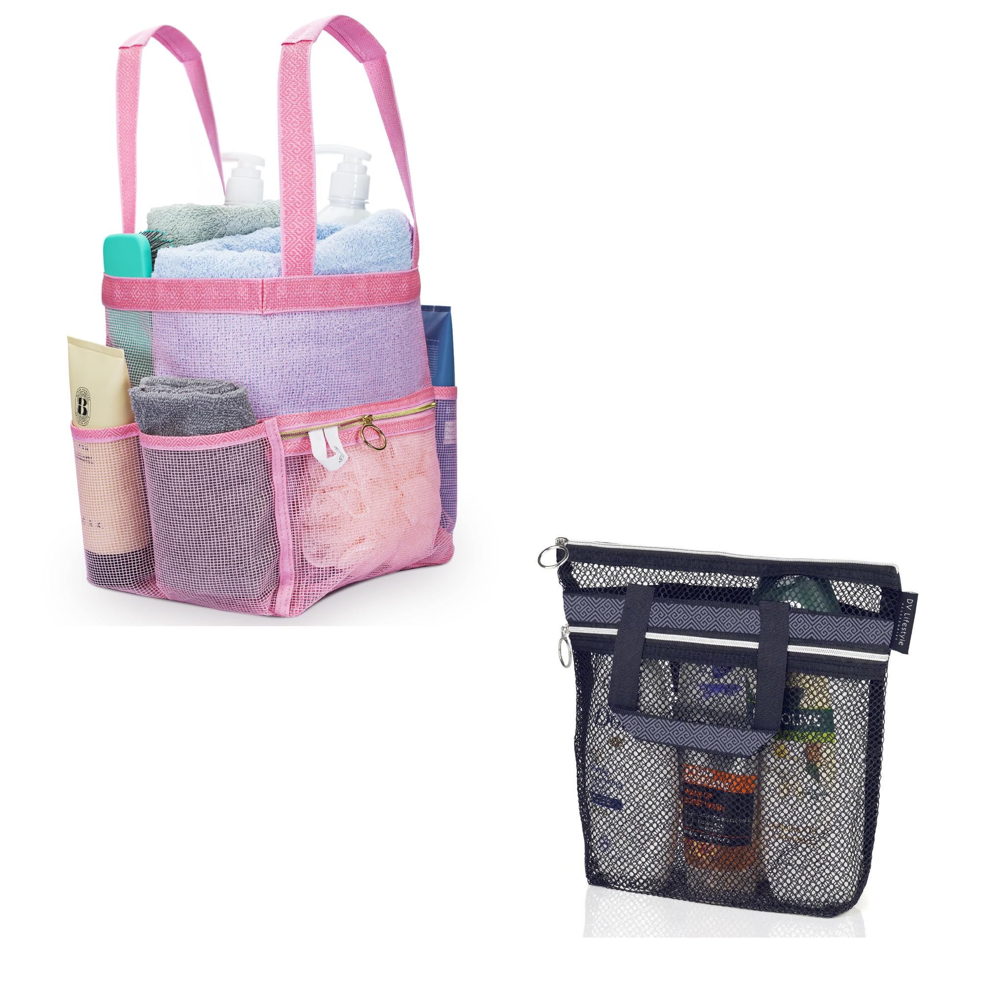 DV Lifestyle Small Black Shower Caddy Large Pink Shower Caddy