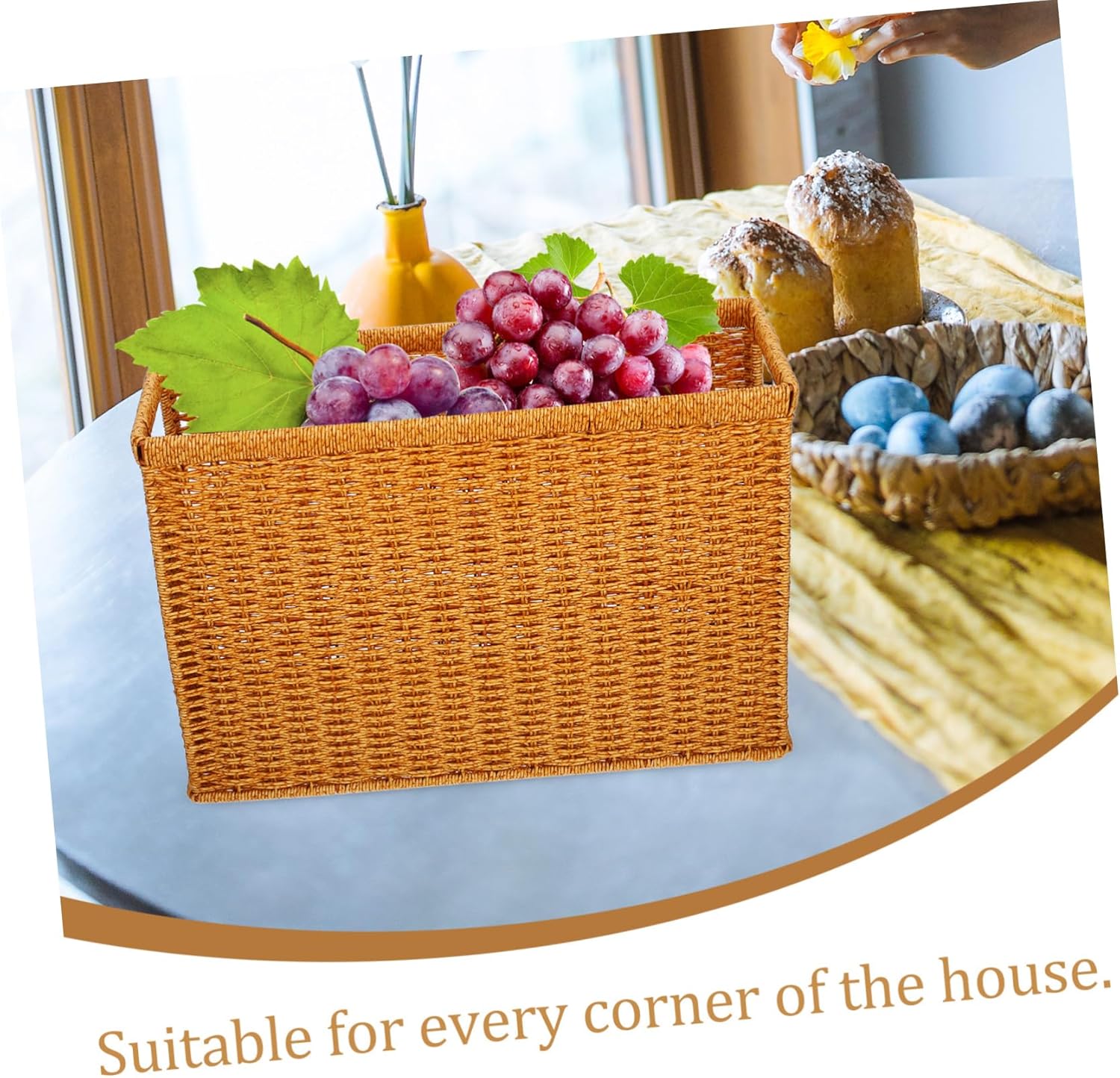 GLEAVI Handwoven Storage Basket Multi Use Woven Basket for Organizing Magazines Books and Items Fake Rattan Design for Home Decor and Desktop