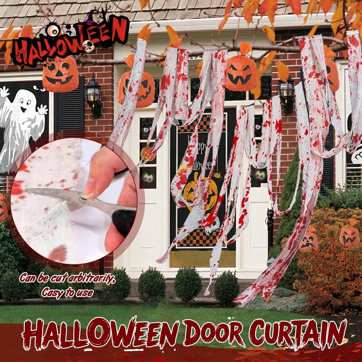 3 Piezas Cortinas Decorativas para Puertas de Halloween, 1 * 1.65M Cortinas Sangrientas de Halloween, Cortinas de Puerta Espeluznantes con Impresiones de Mano Sangrientas para casa embrujada y fiestas