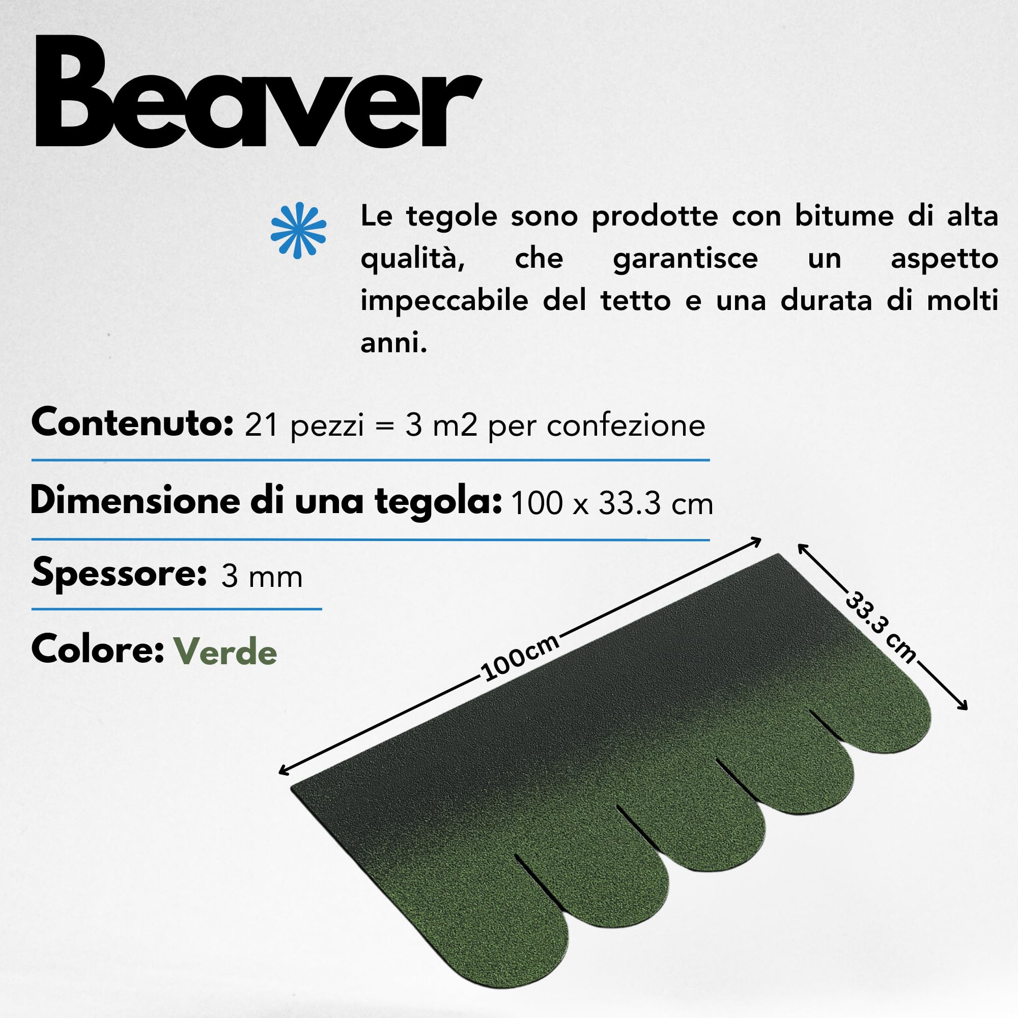 Tegole bituminose Beaver B-GREEN, copertura bituminosa di colore verde