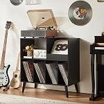 LELELINKY Large Record Player Stand, Turntable Stand with Storage, Vinyl Record Holder with Display Area, Record Player Table Holds Up to 300 Albums, Record Stand for Music Room Living Room-Black